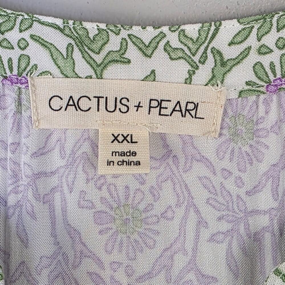 Cactus + Pearl Purple Green Floral Maxi Dress XXL Tie Sleeve Boho Cottagecore - Picture 11 of 15
